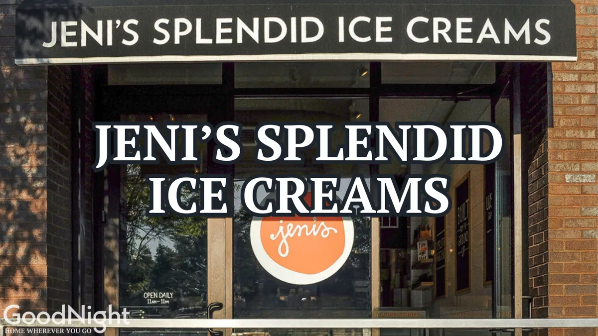 A cheerful storefront of Jeni’s Splendid Ice Creams, with the shop’s signage, a colorful ice cream display, and glimpses of its welcoming interior. The scene conveys a sense of delight and treat-focused socializing, perfectly capturing the joy of indulging in sweet local specialties.