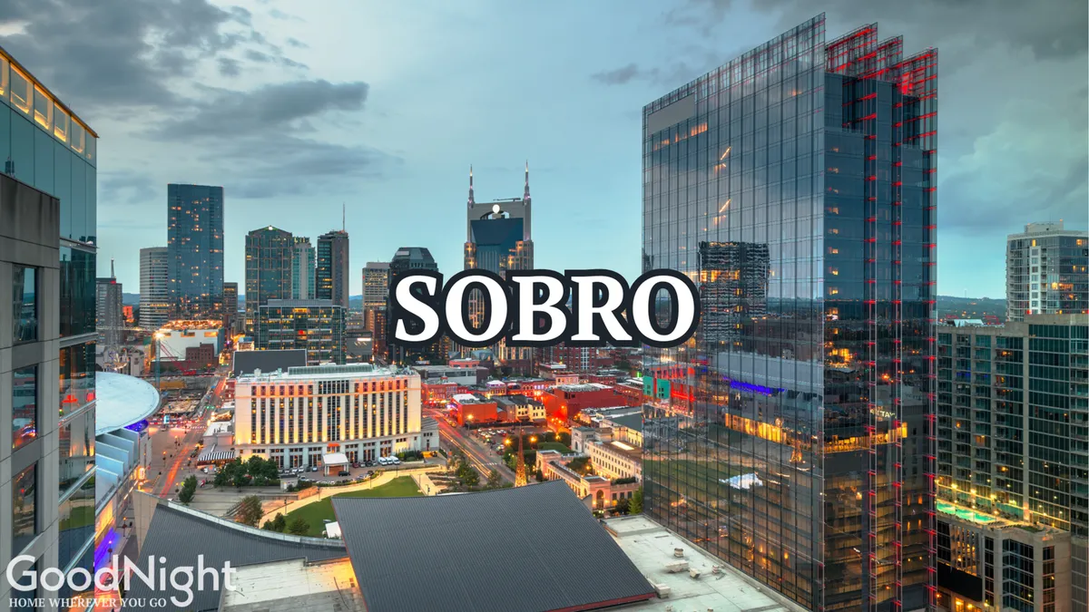 An expansive city skyline at sunset, with modern high-rises and illuminated streets creating an energetic urban backdrop. The golden hour lighting showcases the city’s vibrancy and hints at the lively nightlife awaiting just beyond the rooftop patios.